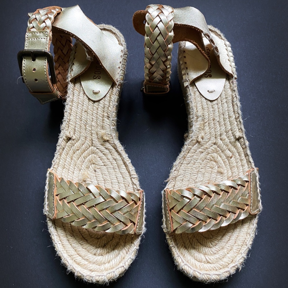 SOLUDOS WOVEN BRAIDED LEATHER JUTE WEDGE ESPADRILLE / SZ 9